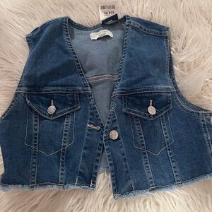 Dark wash denim cropped vest